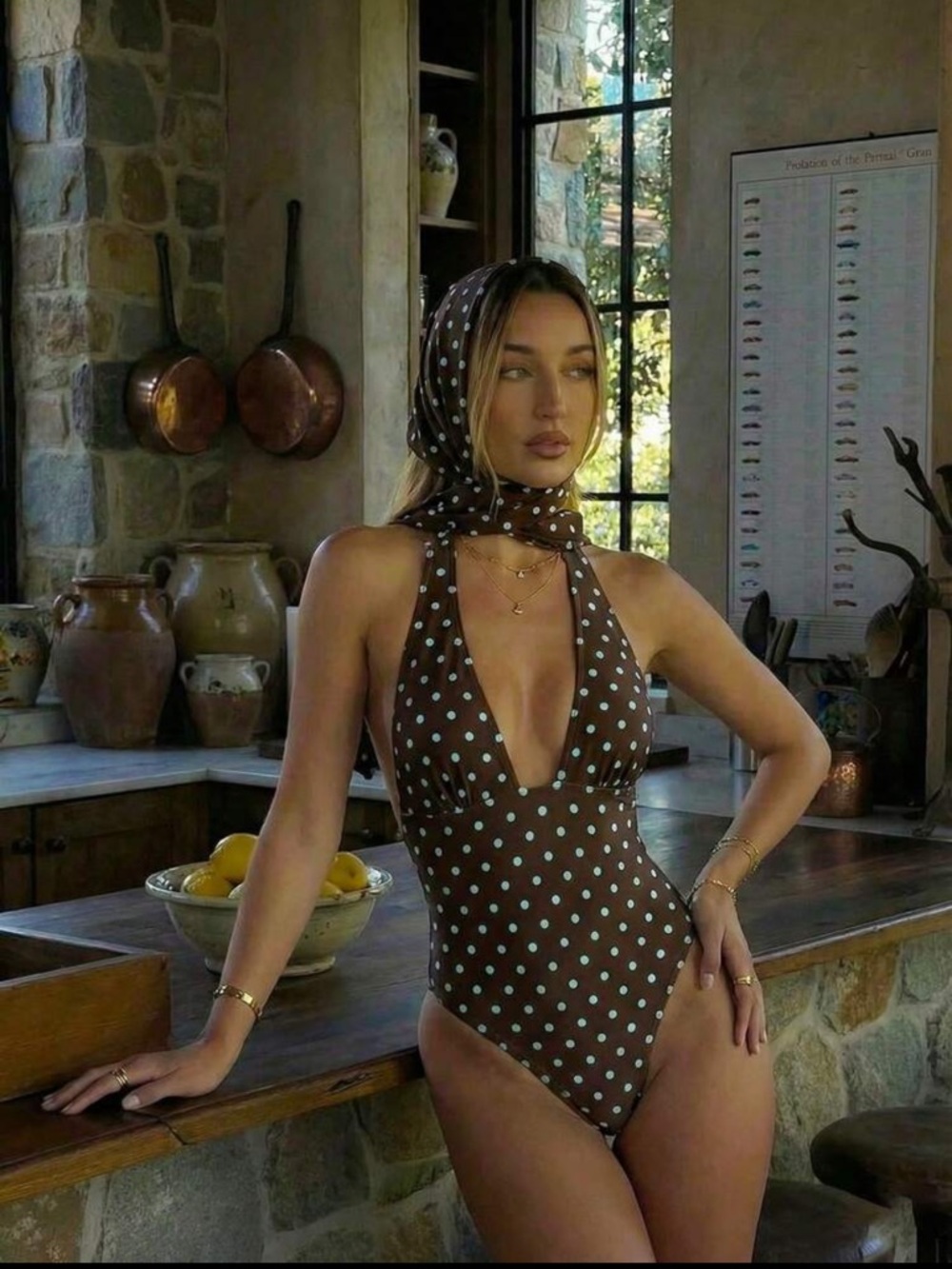 Women's Sexy Polka Dot Twist Asymmetrical Backless Chiffon One-Piece Swimsuit,